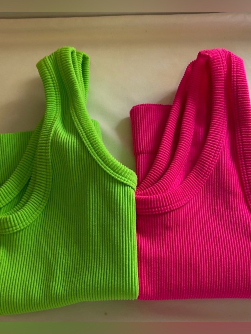 HYFVE Neon Green and Pink Ribbed Tank Top